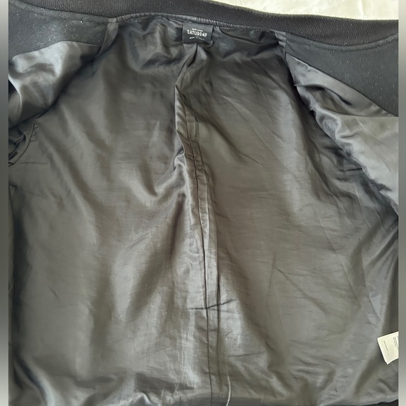 Kate Spade Saturday Bomber Jacket Black Wool Varsity Snap Front size Medium - Picture 14 of 16